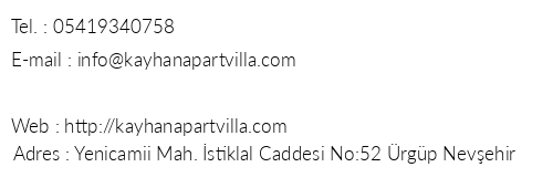 Kayhan Apart Villa telefon numaralar, faks, e-mail, posta adresi ve iletiim bilgileri